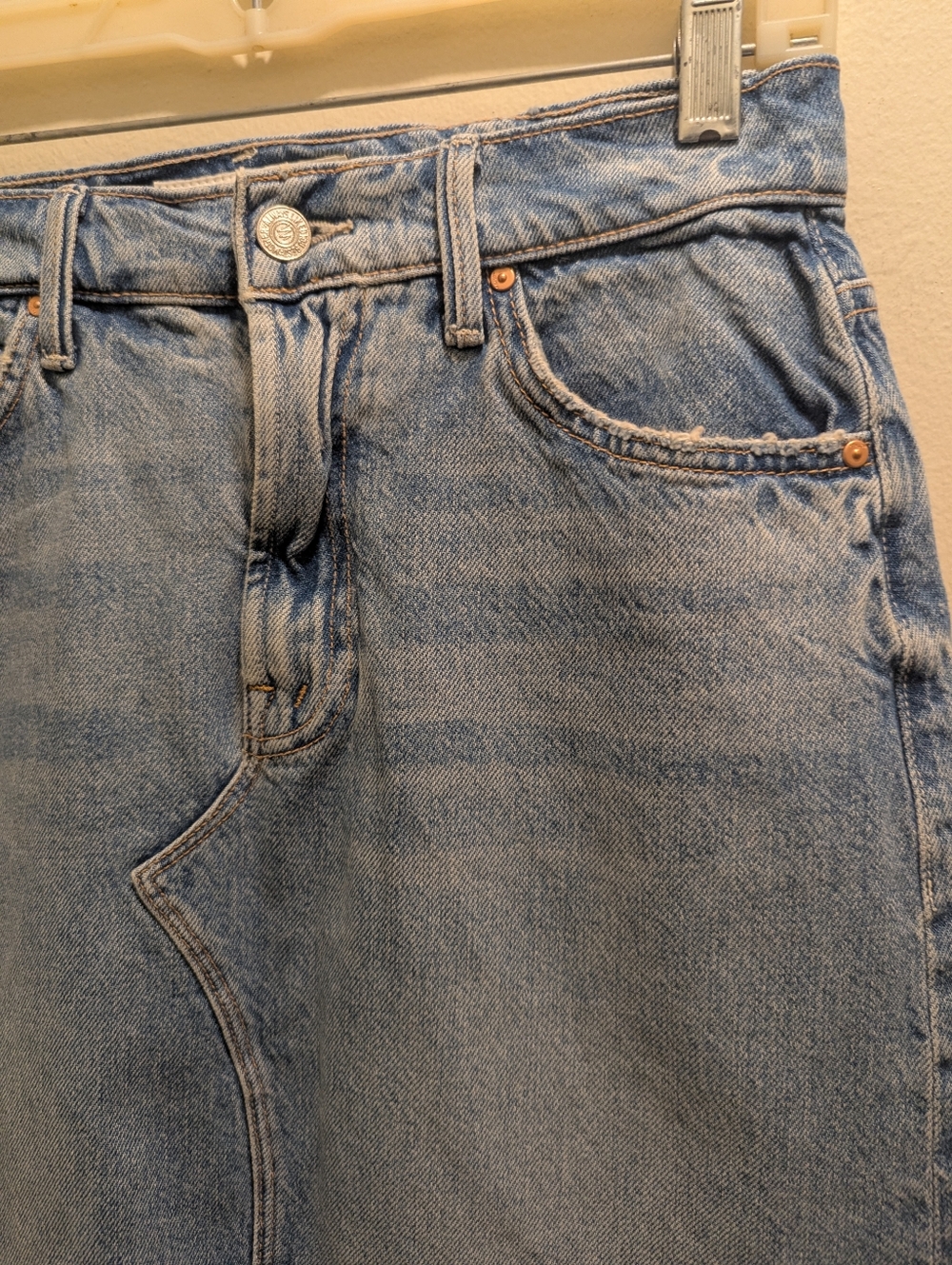 MOTHER The Ditcher Maxi Super Fray Split Denim Jean Skirt Light Blue- 25=0 - Picture 8 of 16